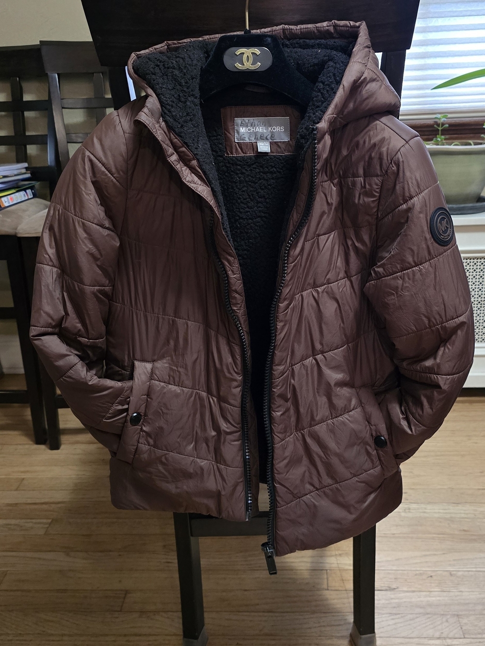 Michael Kors Boy's Hooded Puffer Jacket in Brown